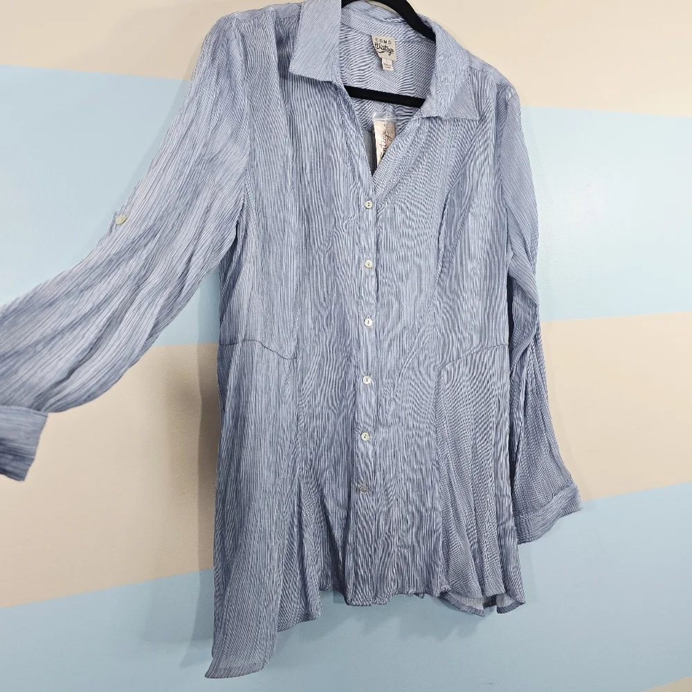 NWT Como Vintage Striped Blue Button-Down Shirt - Picture 4 of 8